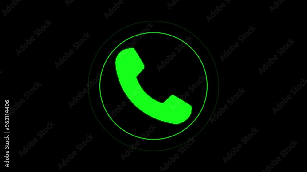 Poster incoming call concept on mobile phone on black background, green color call icon animation. out goin