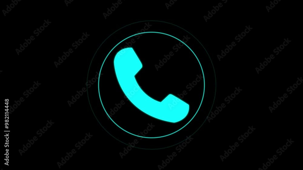 Poster incoming call concept on mobile phone on black background, cyan color call icon animation. out going