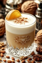 Creamy Cocktail with Nuts and Spices. Delicious Festive Drink for Christmas and Winter Holidays