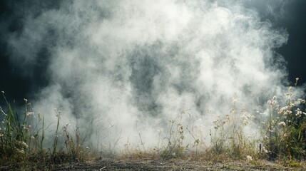 Ethereal white smoke gently flowing over the ground, creating a dreamy, mysterious atmosphere for stage productions, photo shoots, or special event settings.