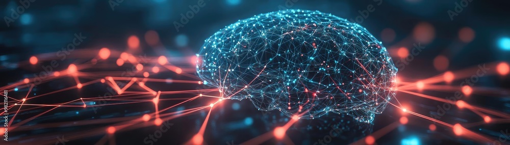 Poster a stunning illustration of a digital brain with interconnected lines, symbolizing artificial intelli