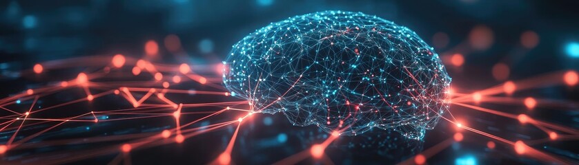 A stunning illustration of a digital brain with interconnected lines, symbolizing artificial intelligence and neural networks.