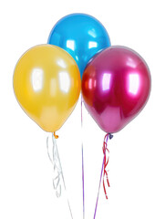 Three colorful balloons in yellow, blue, and pink, ideal for celebrations and events.