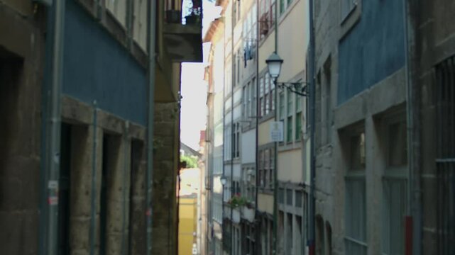 Static shot of a narrow alley in Porto, Portugal.