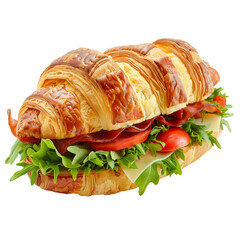 Delicious Savoury Croissant Sandwich with Fresh Vegetables on Transparent Background