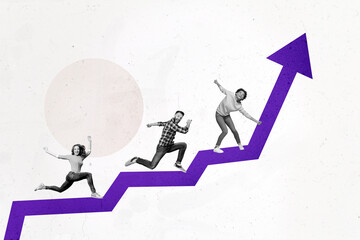 Composite trend artwork photo collage of copyspace analyze graphics charts huge arrow team young...