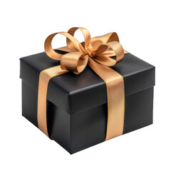 Obraz premium A black gift box adorned with a golden ribbon and bow, perfect for special occasions.