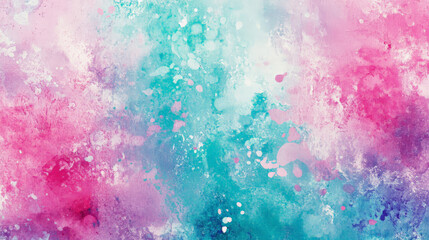Obraz premium A textured oil painting background with splashes of watercolor in bright pink, turquoise, and light purple, creating a vibrant, abstract composition.