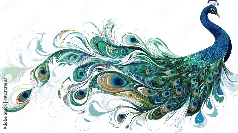 Poster beautiful peacock vector art with detailed plumage and smooth flowing lines, creating a stunning vis
