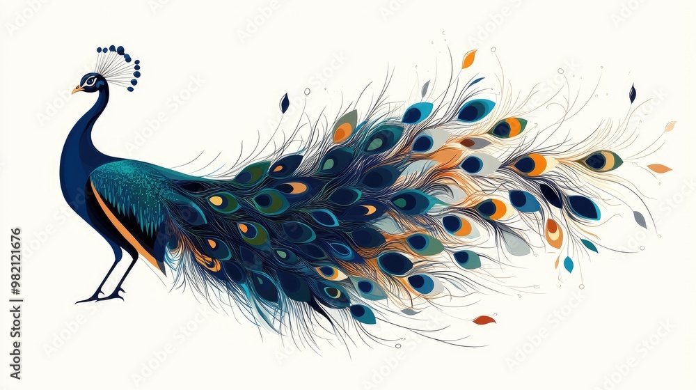 Poster beautiful peacock vector art with detailed plumage and smooth flowing lines, creating a stunning vis