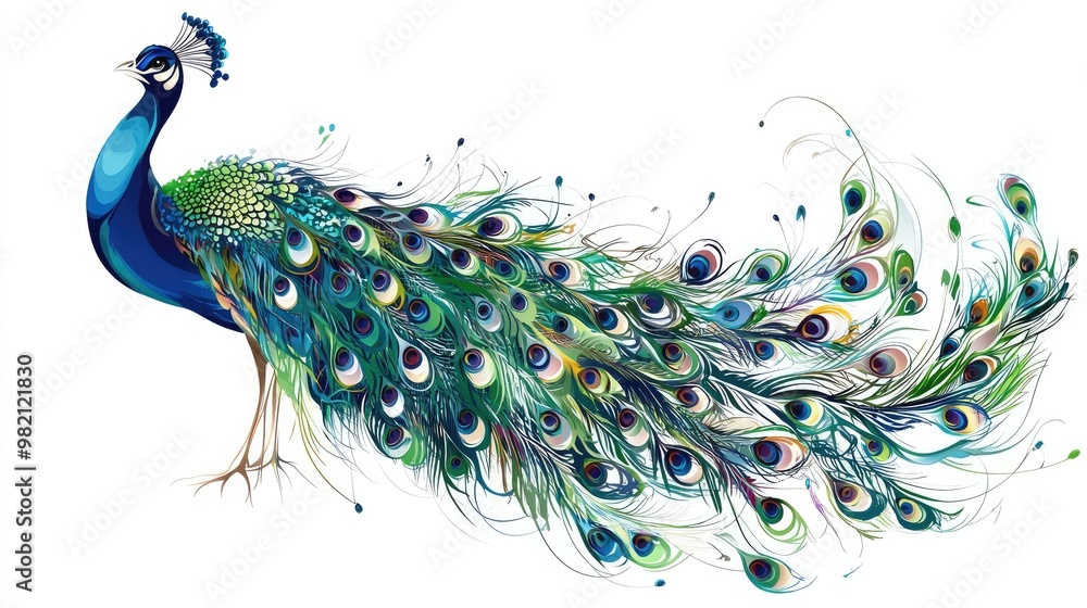 Poster beautiful peacock vector art with detailed plumage and smooth flowing lines, creating a stunning vis