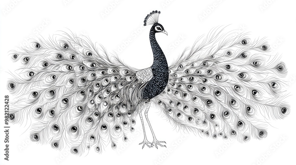 Poster peacock vector art featuring delicate feather patterns and smooth lines, set in a majestic pose agai