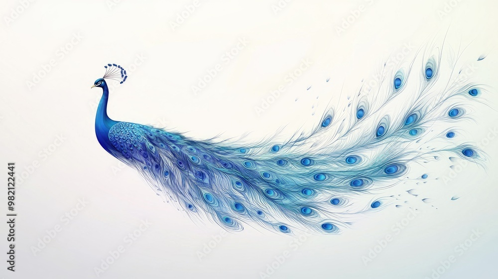 Poster peacock vector art featuring delicate feather patterns and smooth lines, set in a majestic pose agai
