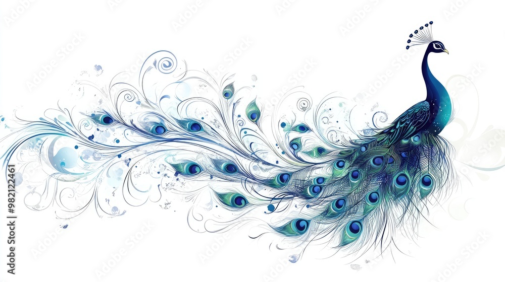 Poster peacock vector art featuring delicate feather patterns and smooth lines, set in a majestic pose agai