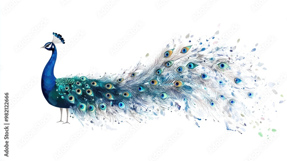 Poster stunning peacock vector art with intricate feather patterns and vibrant details, set against a clean