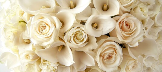 Obraz premium Elegant Simplicity A Stunning Floral Arrangement of Pristine White Lilies and Delicate Roses