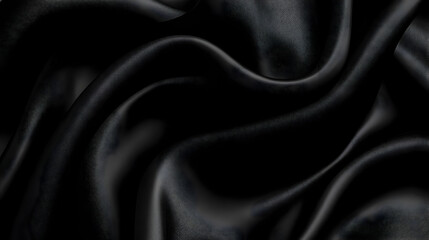Fototapeta premium Black Satin Fabric Draped with Elegant Waves, Creating a Smooth and Luxurious Texture, Perfect for Backgrounds or Design Elements