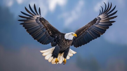 Fototapeta premium Majestic Bald Eagle in Flight: A Symbol of Freedom