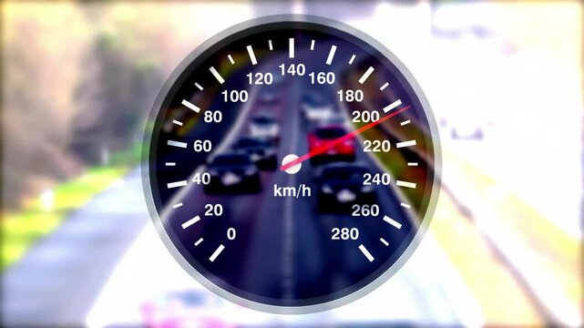 A highway and a speedometer in the car