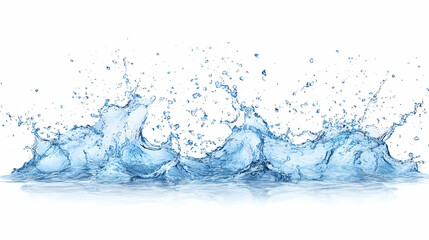 Water Splashes and Creates a Dramatic Wave Pattern on a White Background,  A Stunning Water Feature for Digital Designs and Artistic Projects.