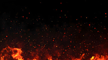 Abstract Background of Fiery Red Sparks Rising Upward Against a Dark Background