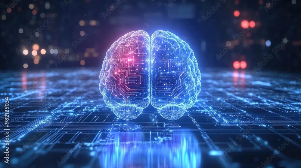 Poster futuristic digital brain design, representing artificial intelligence and technology. perfect for in