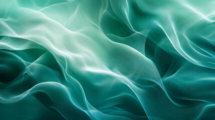 Obraz premium A rich gradient shifting from dark emerald to pale teal, with soft wavy lines flowing gently across the background, creating an abstract, organic design.