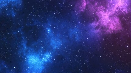 Naklejka premium A cosmic night sky with blue and purple nebulae and scattered stars.