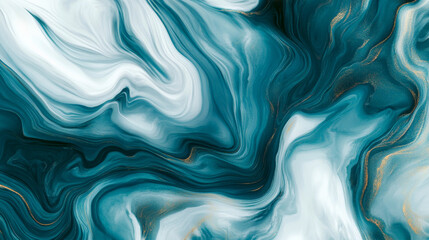 Liquid marble texture in shades of teal and white, with organic flowing lines and smooth, swirling patterns.