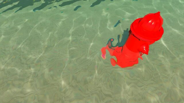red fire hydrant in the flood