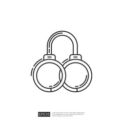 Fototapeta premium Handcuffs icon, black outline on white background. Vector illustration. Criminal justice, arrest, law enforcement, crime, security, safety concept.