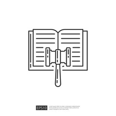 Law book and gavel icon. Legal education, legislation, court, justice, law firm, attorney, lawyer, legal services, judge, legal system, judicial system, law enforcement, lawsuit.