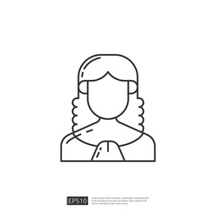 Simple outline icon of a woman's face with wavy hair in black and white. Vector illustration.