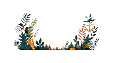 Obraz premium A vibrant illustration featuring lush foliage and colorful plants, perfect for nature-themed designs and backgrounds.