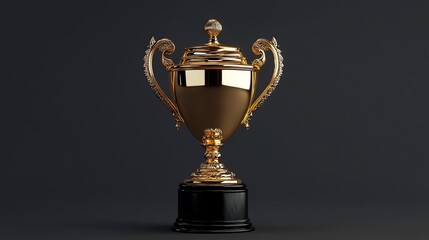 Fototapeta premium A shiny golden trophy on a black background.