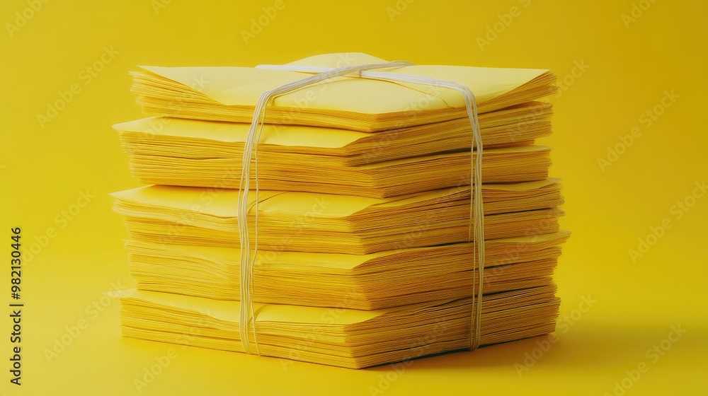 Poster a stack of yellow interoffice envelopes tied with string, evoking a retro office environment