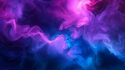 Obraz premium Bright, swirling clouds of neon purple and electric blue smoke create a high-energy abstract background with bold, flowing forms and vivid colors.