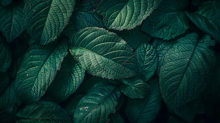 Fototapeta premium Close-up View of Lush Green Leaves with Intricate Veins, a Botanical Texture Background Image