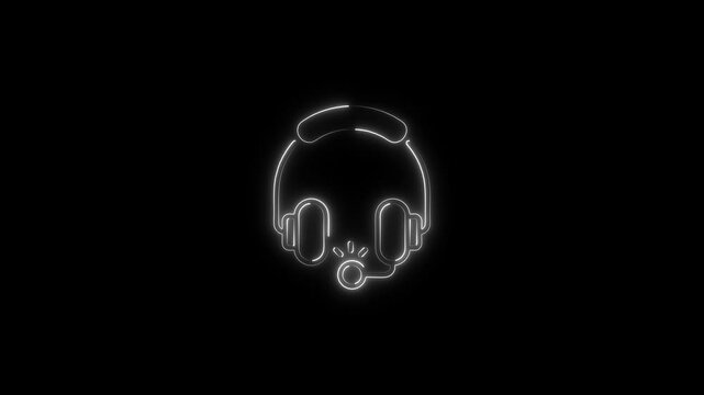 Neon glowing Headphone icon animation. Dj earphones, game headset, listen music and podcast, playlist. Violet, blue, azure