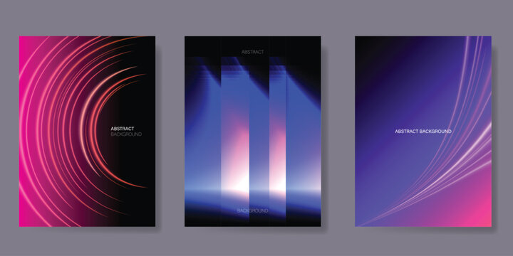 Abstract Technology poster background vector set. Futuristic style cover template with geometric shape, glow wave. Ideal design for social media, website, business, ads.