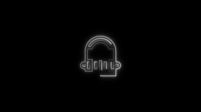 Neon glowing Headphone icon animation. Dj earphones, game headset, listen music and podcast, playlist. Violet, blue, azure