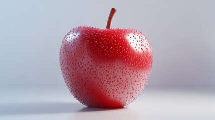 A single red apple covered in water droplets against a plain white background.