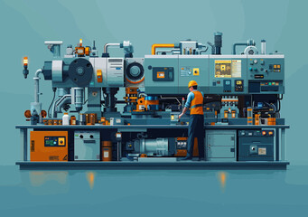 Fototapeta premium Business Team Collaborating to Repair and Enhance Machine Performance in Modern Industrial Setting - Concept of Teamwork and Efficiency in Business Operations