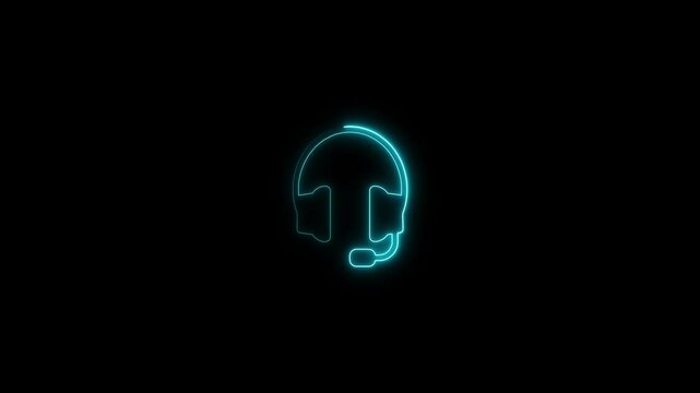 Neon glowing Headphone icon animation. Dj earphones, game headset, listen music and podcast, playlist. Violet, blue, azure