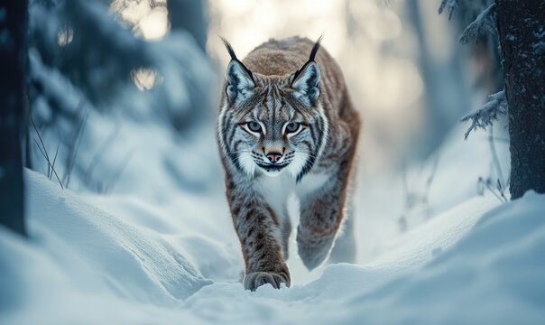 A cat is walking through the snow - Powered by Adobe