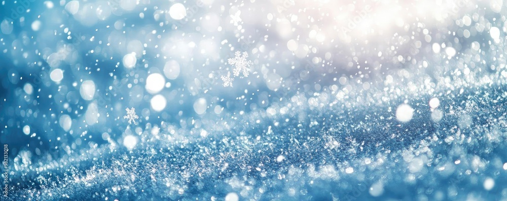Poster a beautiful abstract background featuring shimmering blue particles and soft bokeh effects, perfect 