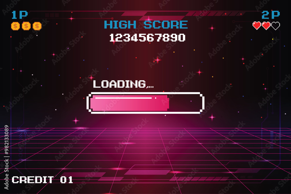 Poster loading bar .pixel art .8 bit. retro game. for game assets in vector illustrations. retro futurism s