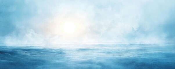 Obraz premium A serene ocean view with soft mist and gentle waves, capturing the tranquility of nature and the beauty of calm waters.