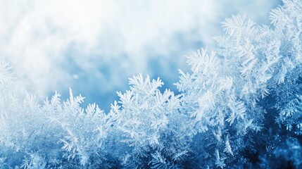 Beautiful close-up of delicate snowflakes on a soft blue background, capturing the essence of winter and tranquility.