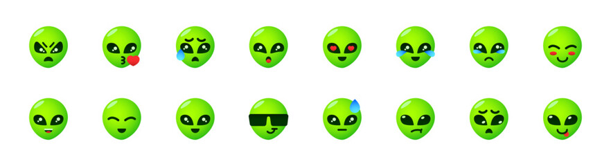 Set of alien emoji icons. 16 sets of alien emoji icons. Alien emoji icons